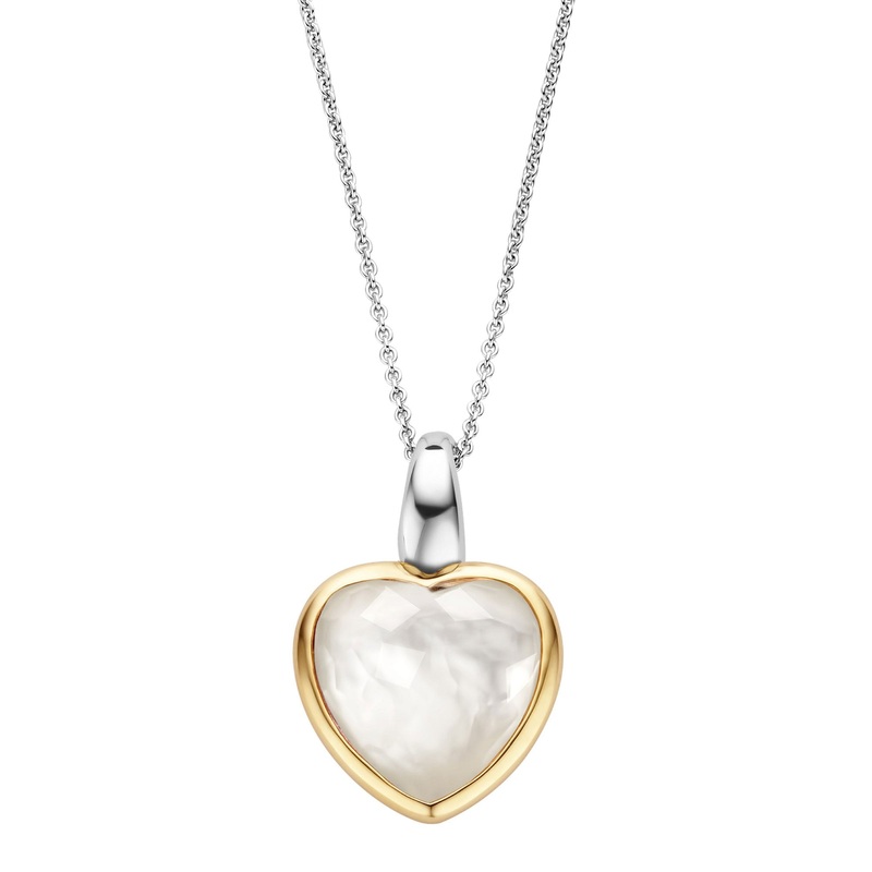 Ti Sento Yellow Gold Plated Mother of Pearl White Stone Heart Pendant 6807MW