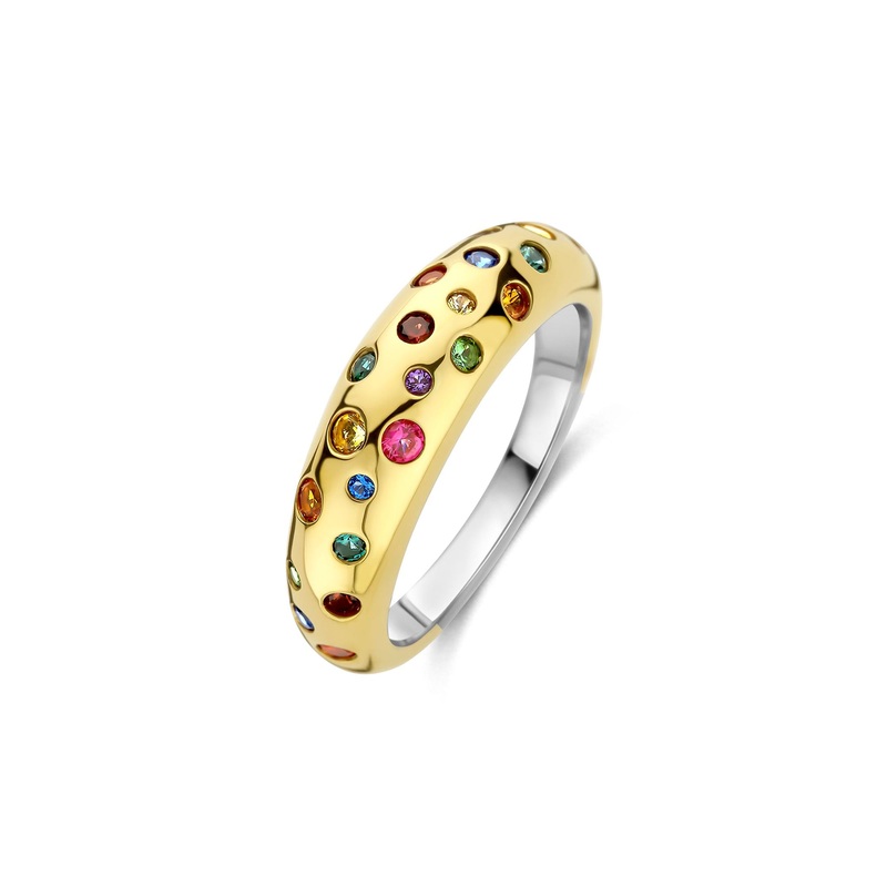 Ti Sento Yellow Gold Plated Multicoloured Cubic Zirconia Scatter Ring 12363MC (56)