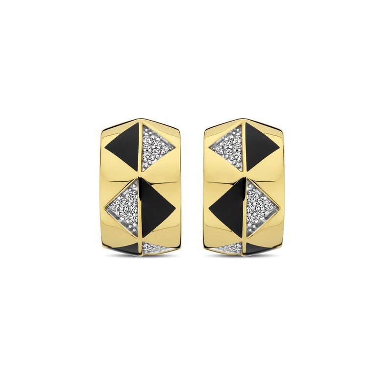 Ti Sento Yellow Gold Plated Onyx Black and Cubic Zirconia Geometric Hoop Earrings 7987BL
