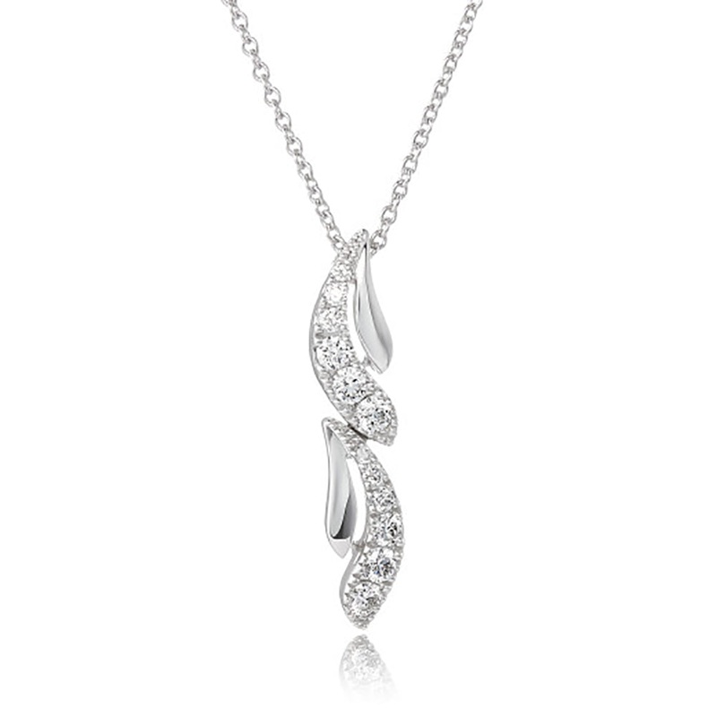 Diamond 18ct White Gold Leaf Drop Pendant