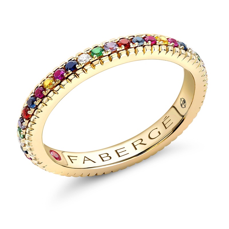 Faberg Colours of Love 18ct Yellow Gold Multicoloured Gemstone Set Fluted Ring (P)