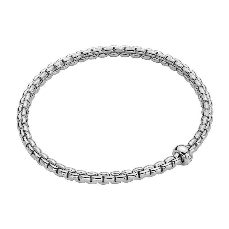 FOPE Flex’it Eka 18ct White Gold 0.01ct Diamond Set Bracelet Large