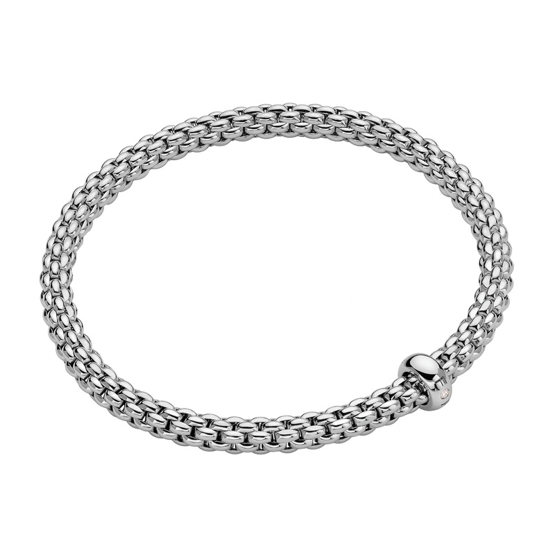 FOPE Flex’it Solo 18ct White Gold 0.01ct Diamond Set Bracelet Small