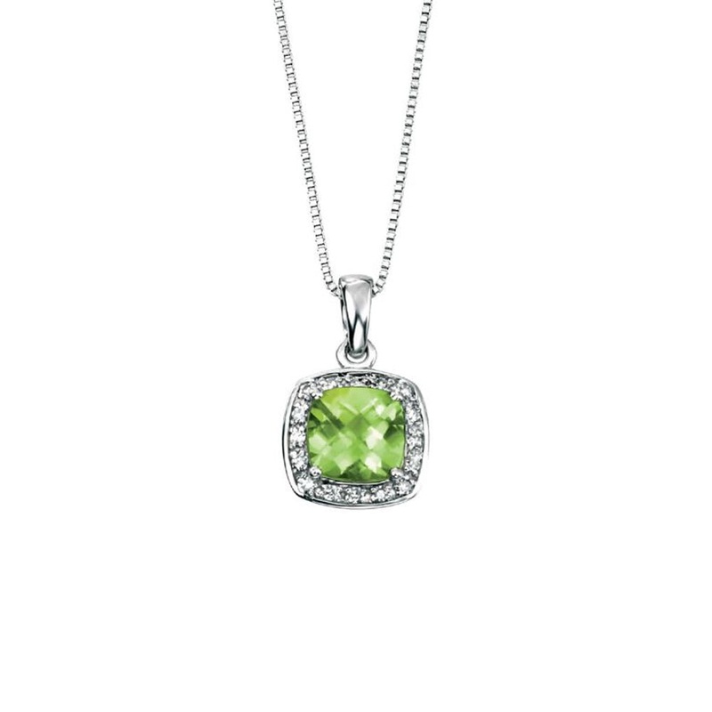 Peridot and Diamond 9ct White Gold Cluster Pendant