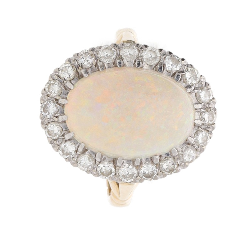 Pre-Owned Opal and Diamond 18ct Yellow Gold Cluster Ring