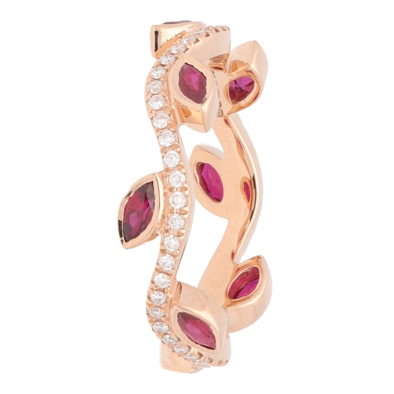Ruby and Diamond 18ct Rose Gold Vine Wave Ring (N)