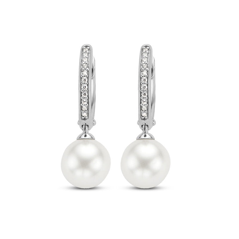 Ti Sento Synthetic Pearl and Cubic Zirconia Hoop Earrings 7696PW