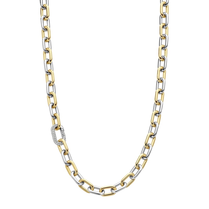 Ti Sento Yellow Gold Plated Cubic Zirconia Oval Link Necklace 34065ZY