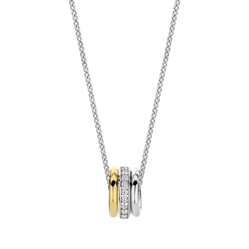 Ti Sento Yellow Gold Plated Cubic Zirconia Triple Ring Necklace 34058ZY