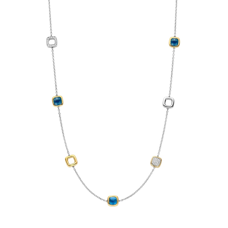 Ti Sento Yellow Gold Plated Dark Blue Crystal and Cubic Zirconia Square Necklace 34079DB