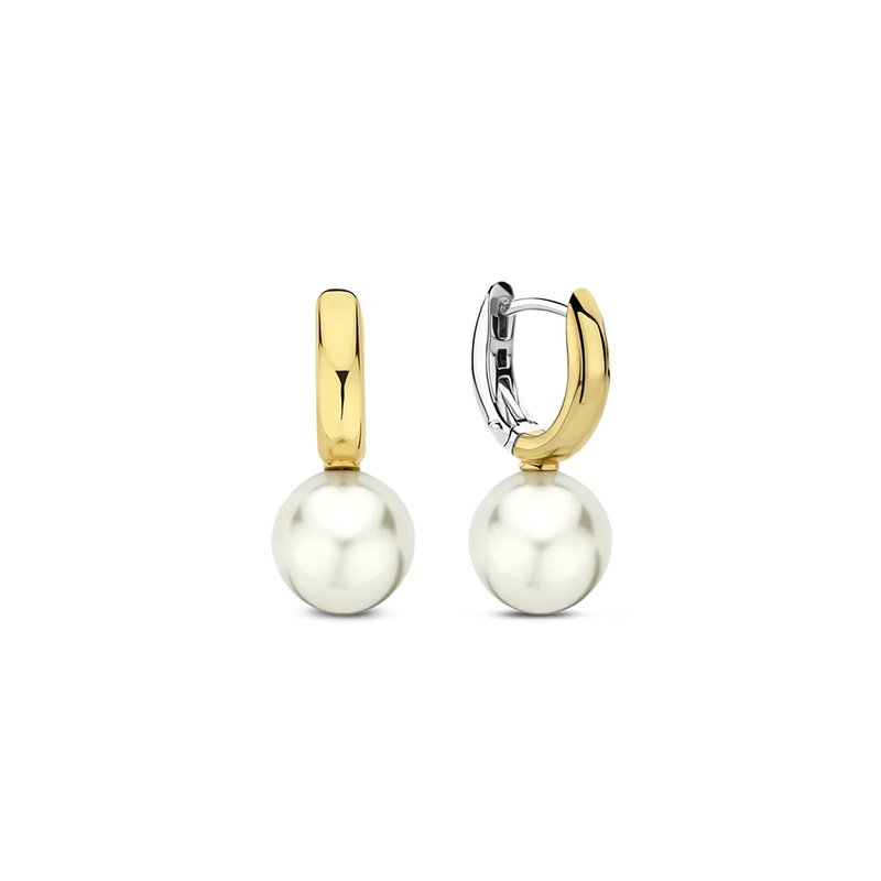 Ti Sento Yellow Gold Plated Synthetic Pearl Drop Hoop Earrings 7986YP