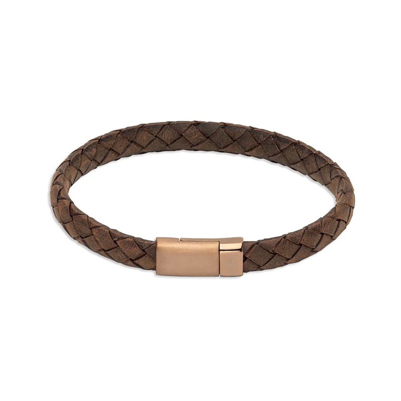 Unique Dark Brown Leather with Stainless Steel Clasp Bracelet 21cm