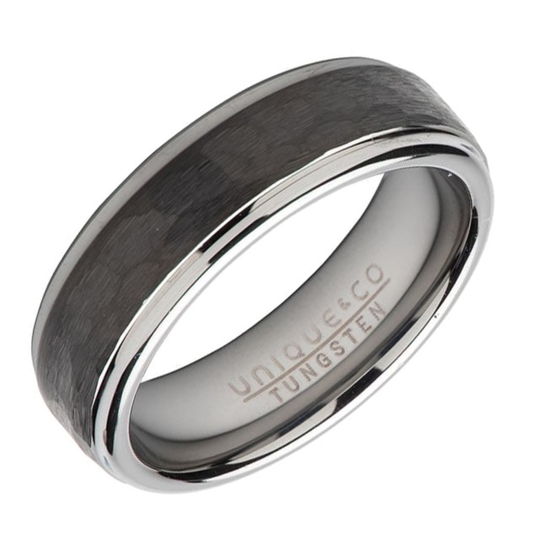 Unique Tungsten Carbide Black IP Plated Hammered Ring (62)