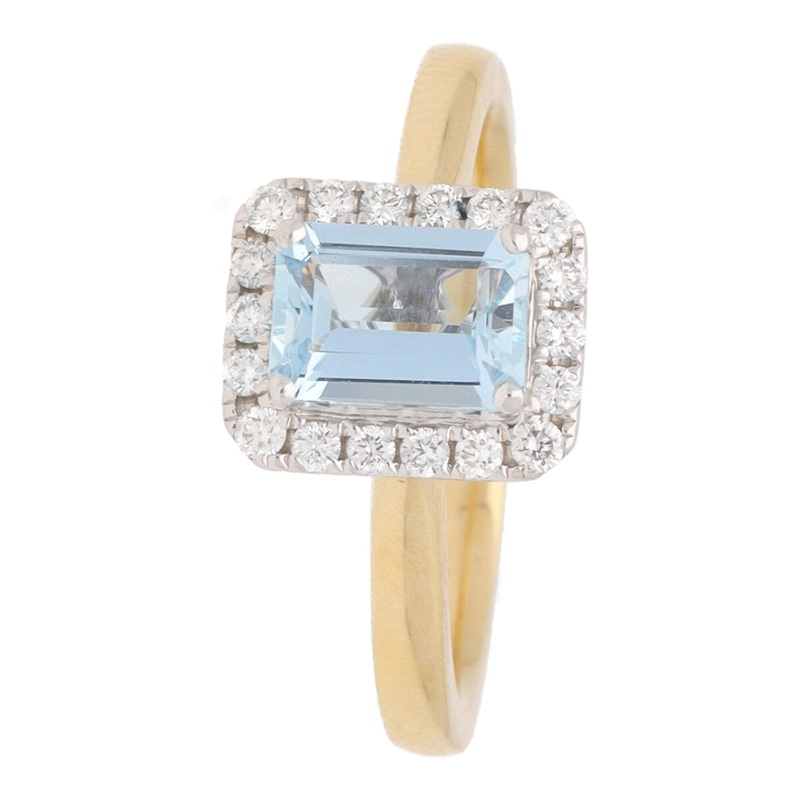 Aquamarine and Diamond 18ct Yellow and White Gold Cluster Ring