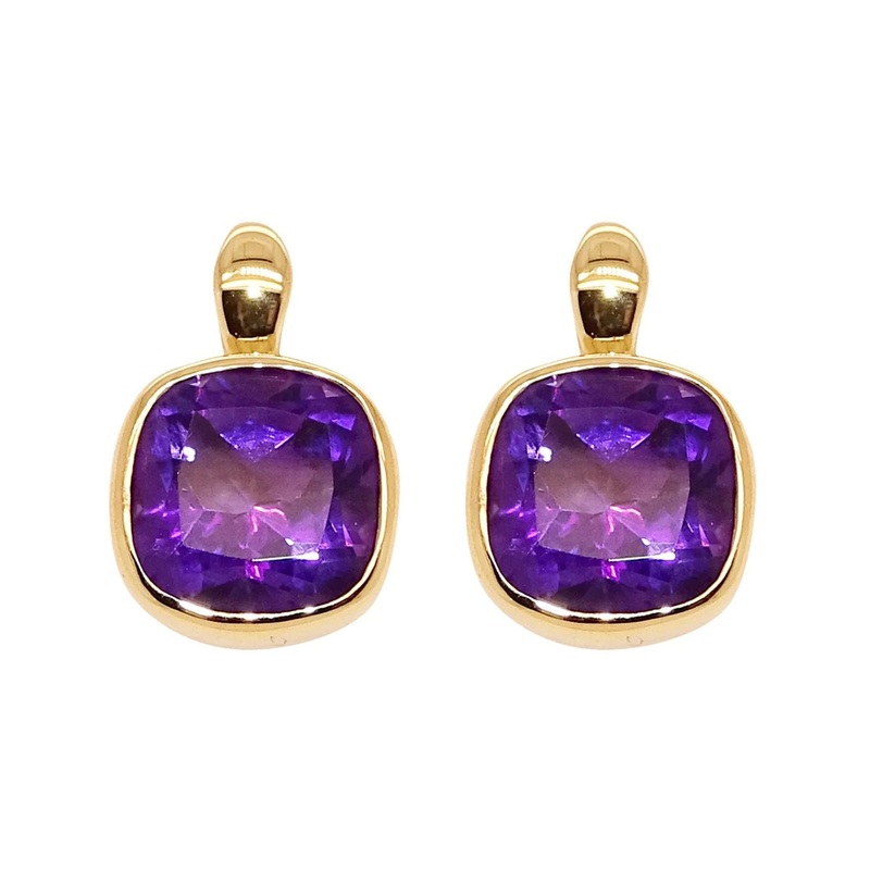Cushion Shape Amethyst 9ct Yellow Gold Stud Earrings