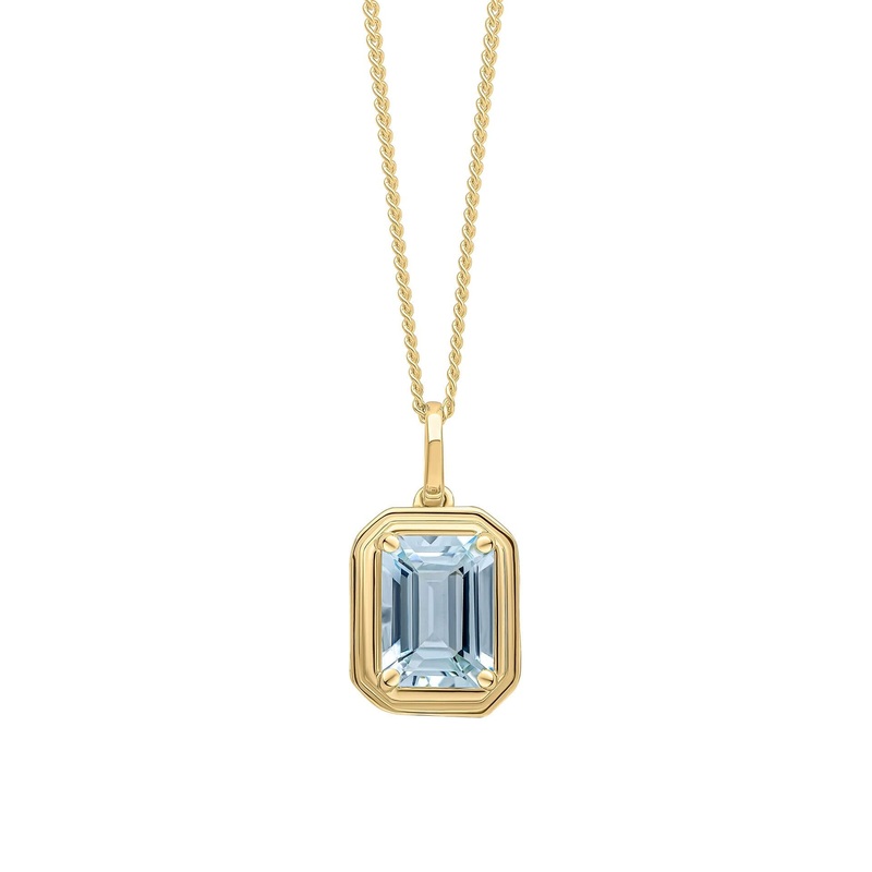 Elongated Octagon Aquamarine 9ct Yellow Gold Pendant