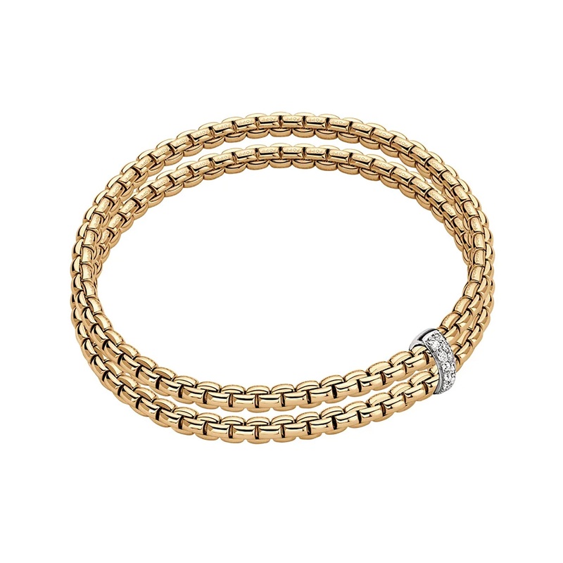 FOPE Flex’it Eka 18ct Yellow Gold 0.10ct Diamond Set Double Row Bracelet Medium