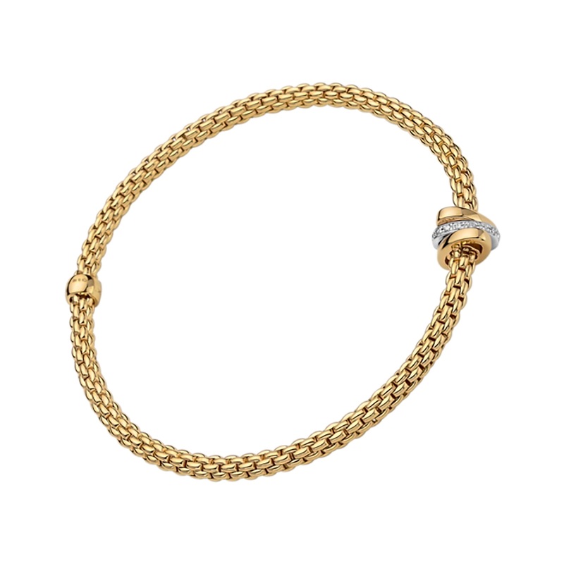 FOPE Flex’it Prima 18ct Yellow Gold 0.10ct Diamond Set Bracelet Small