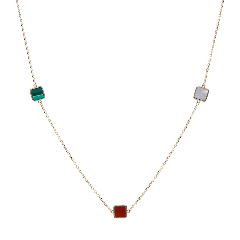 Gemstone Station Link 9ct Yellow Gold Necklace