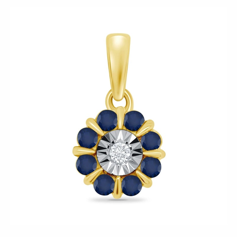 Illusion Diamond and Sapphire 9ct Yellow Gold Pendant