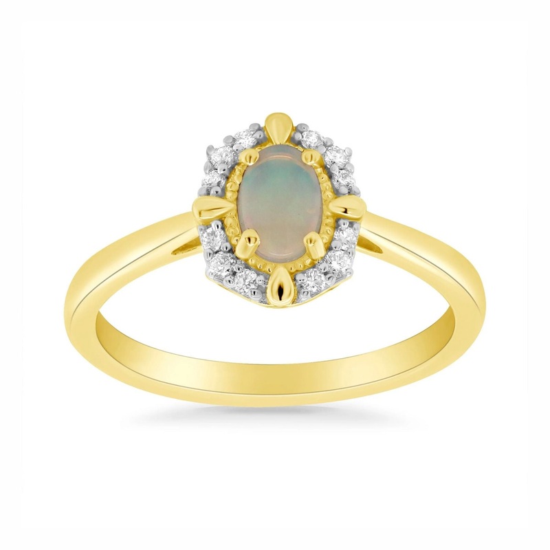 Opal and Diamond Cluster 9ct Yellow Gold Ring (N)