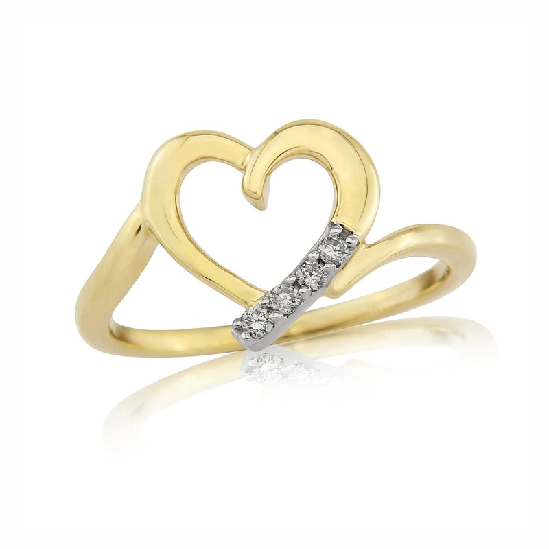 Open Heart Diamond 9ct Yellow Gold Ring (M)