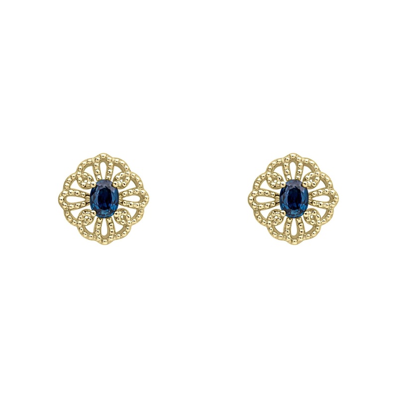Ornate Sapphire 9ct Yellow Gold Stud Earrings