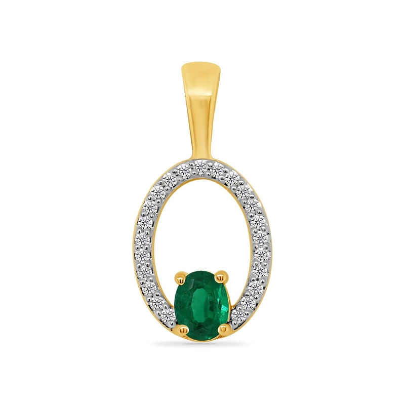 Oval Emerald and Diamond 9ct Yellow Gold Pendant