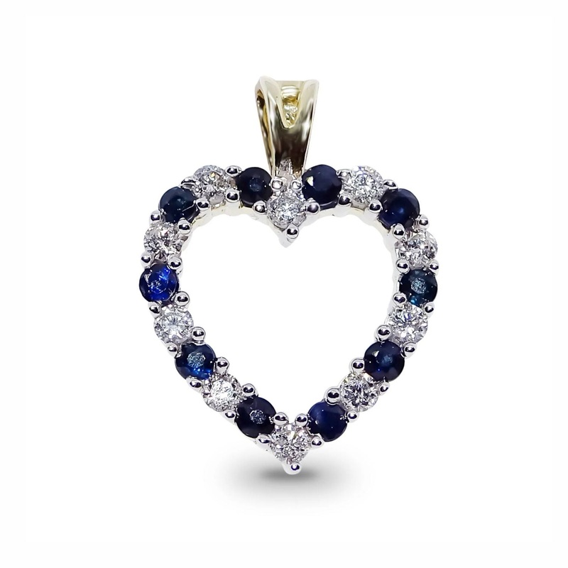 Sapphire and Diamond 9ct Yellow Gold Heart Pendant