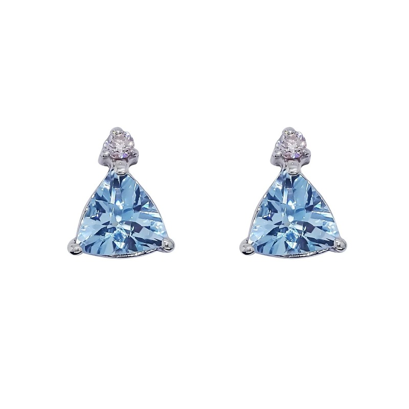 Trilliant Blue Topaz 9ct White Gold Stud Earrings