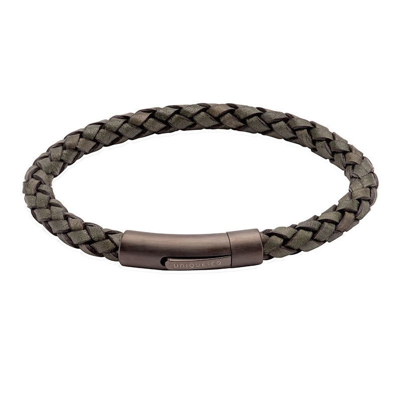 Unique & Co Dark Green Leather Bracelet with Gunmetal Steel Clasp 21cm