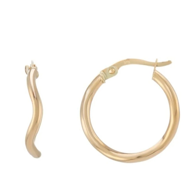 Wavy 19mm 9ct Yellow Gold Hoop Earrings