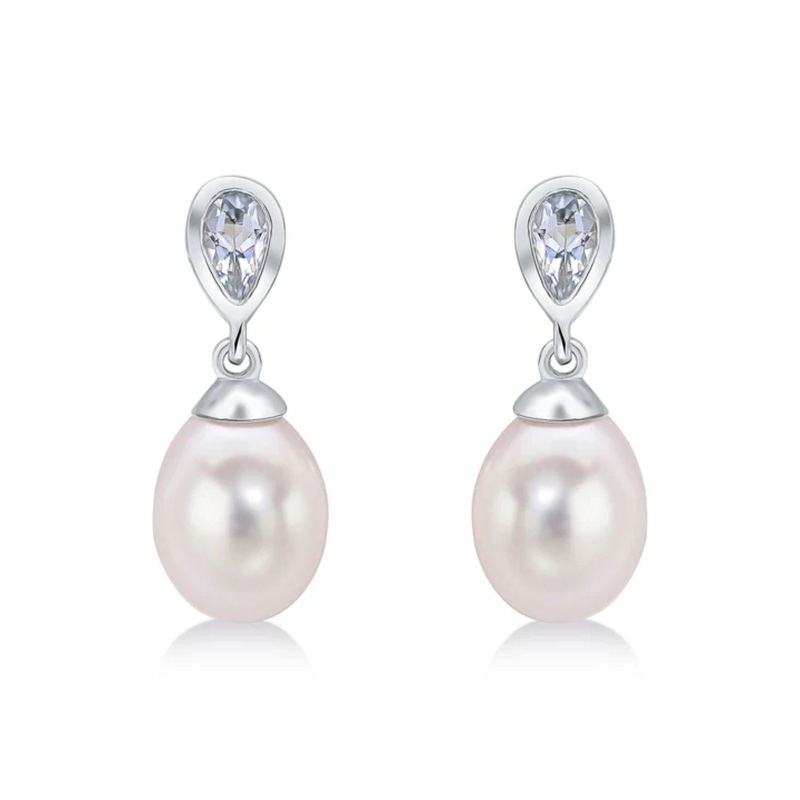 Aquamarine and Pearl 9ct White Gold Drop Earrings