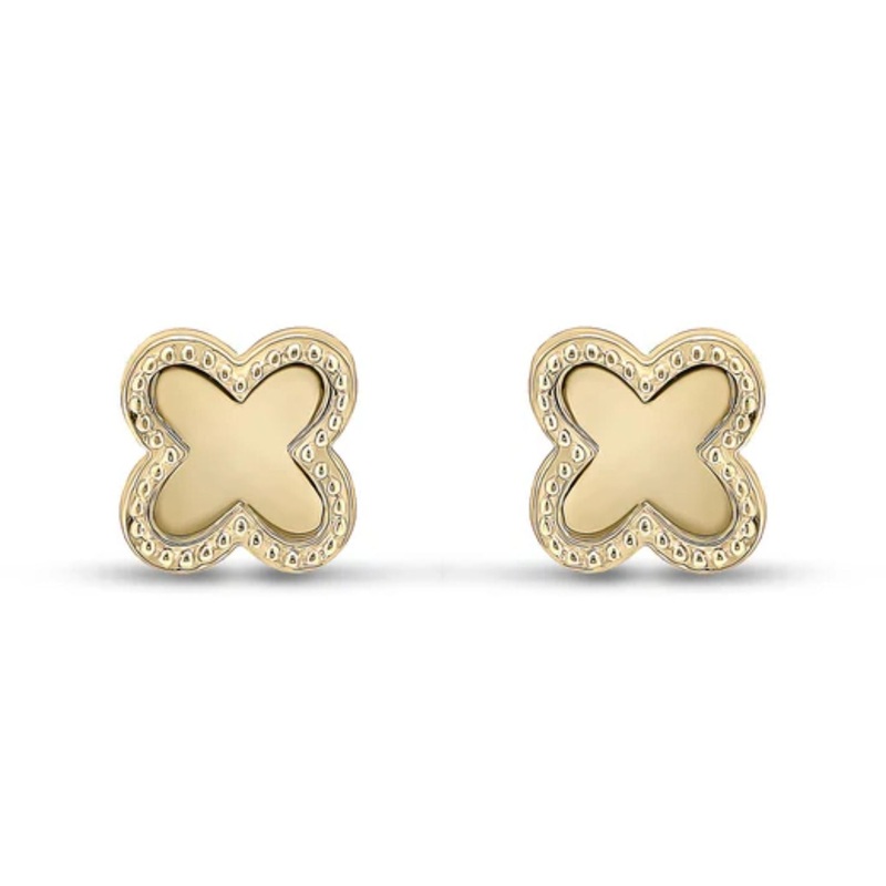 Beaded Clover 9ct Yellow Gold Stud Earrings