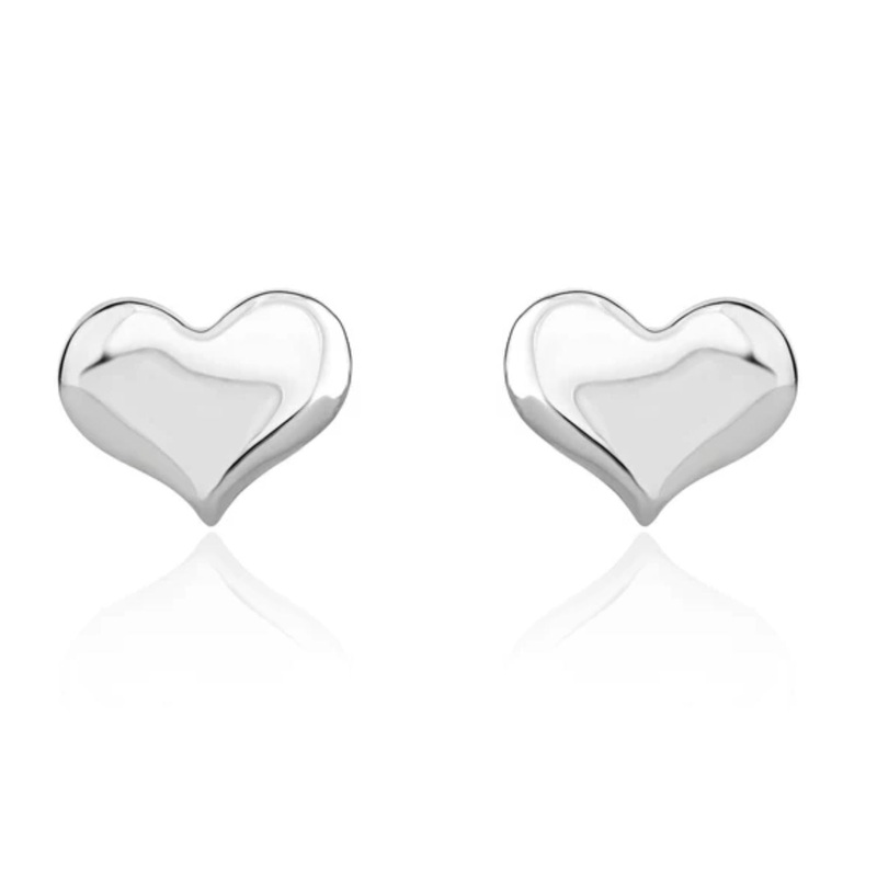 Curved Heart 9ct White Gold Stud Earrings