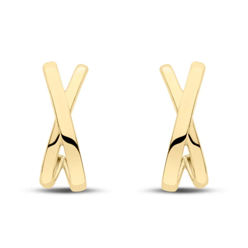 Curved X 9ct Yellow Gold Half Hoop Earrings