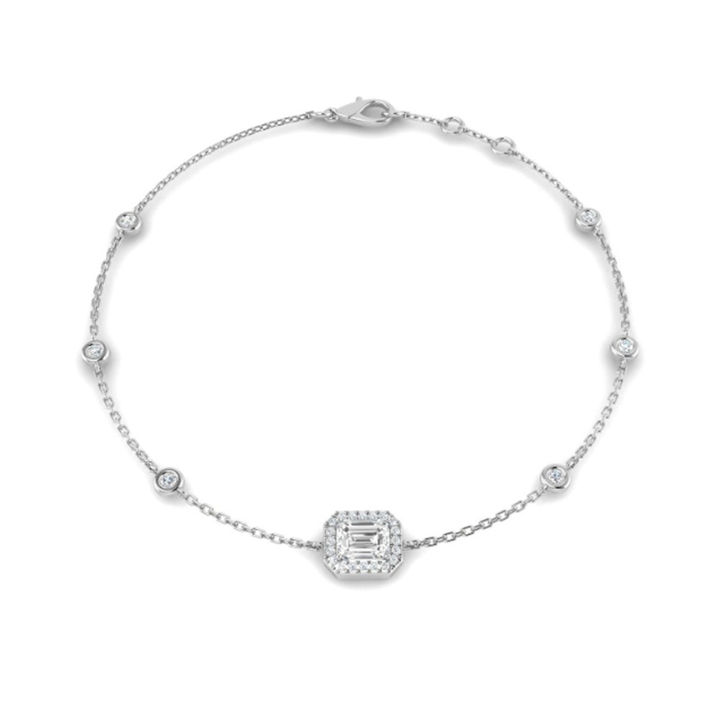 Diamond Cluster 18ct White Gold Station Link Braclet