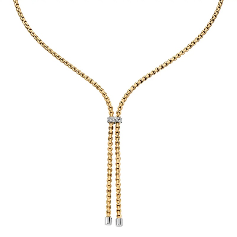 FOPE Eka 18ct Yellow Gold 0.10ct Diamond Set Lariat Necklace 43cm