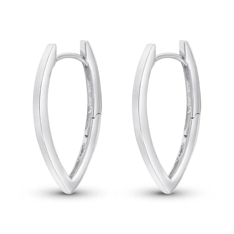 Pointed Oval 9ct White Gold Hoop Earrings
