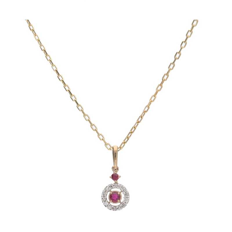 Ruby and Diamond 9ct Yellow Gold Circle Pendant