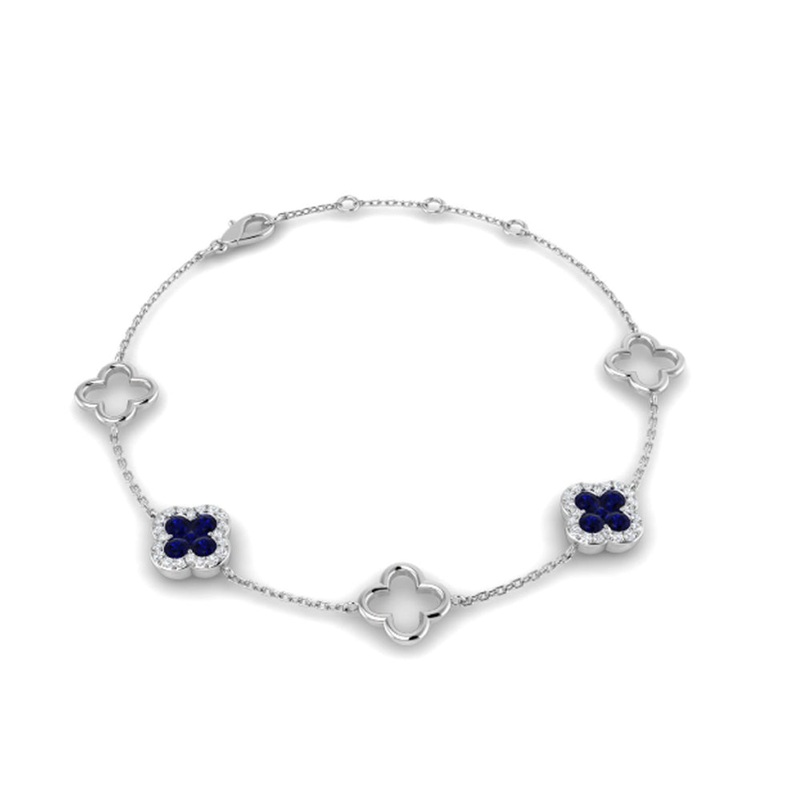 Sapphire and Diamond 9ct White Gold Clover Bracelet