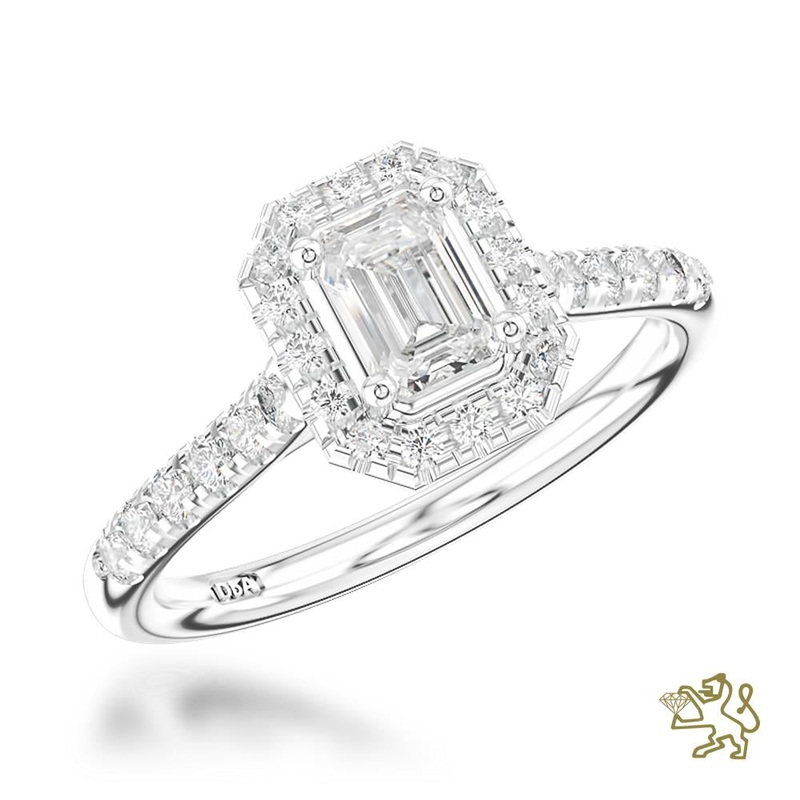 Skye Emerald Halo 0.41ct F SI1 Diamond Platinum Ring