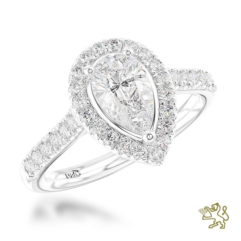 Skye Pear Halo 0.70ct G SI1 Diamond Platinum Ring