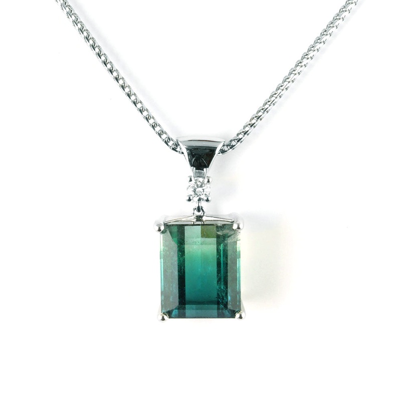Bi Colour Tourmaline and Diamond 18ct White Gold Pendant