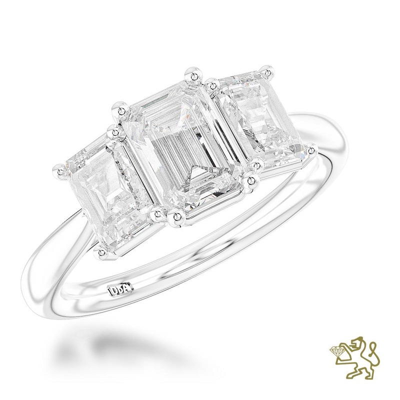 Florentina Emerald Three Stone 1.50ct E VS1 Laboratory Grown Diamond Platinum Ring