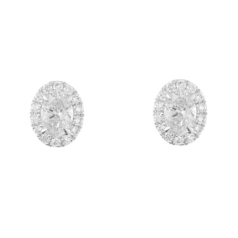 Laboratory Grown Diamond 2.00ct 18ct White Gold Oval Cluster Stud Earrings