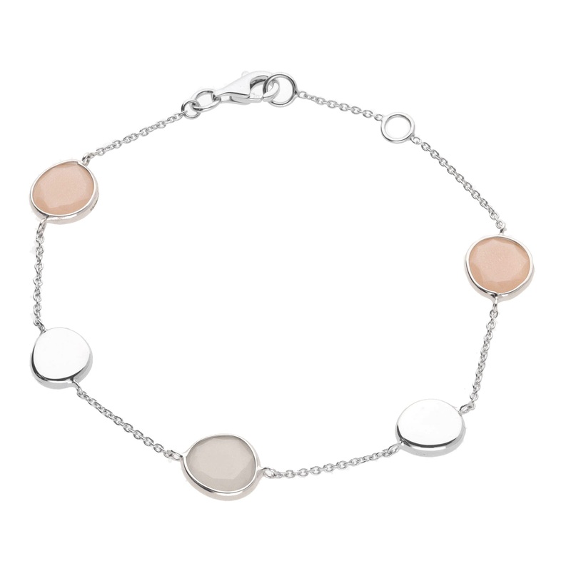 Peach and Grey Moonstone 9ct White Gold Pebble Bracelet