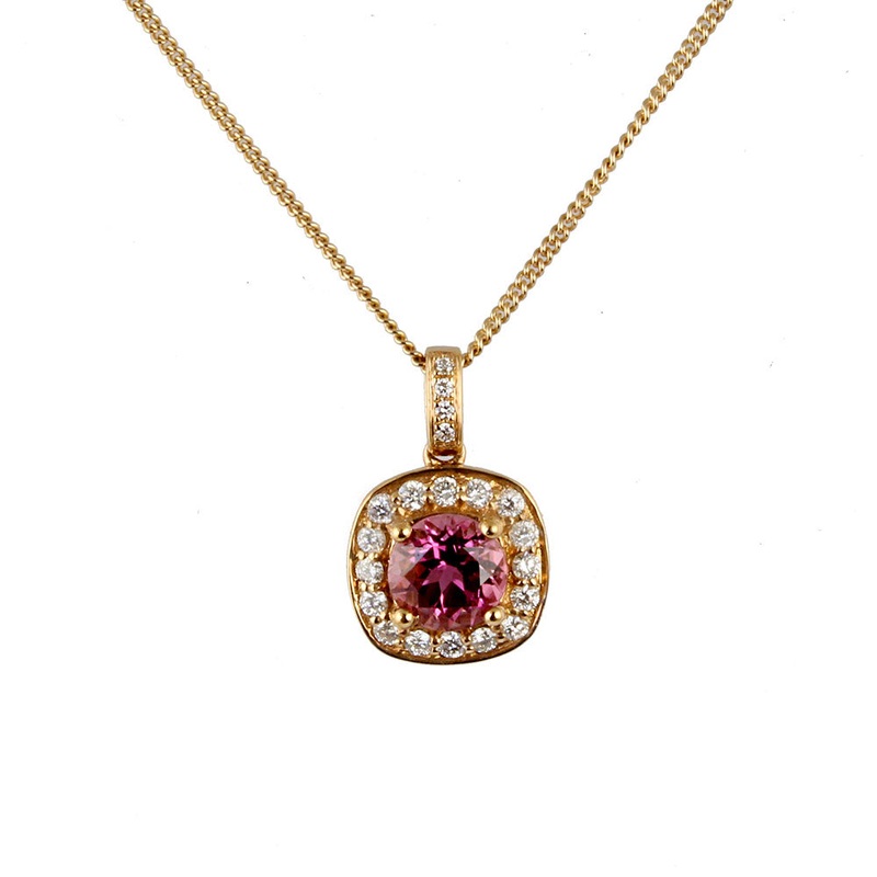 Pink Tourmaline and Diamond Cluster Pendant