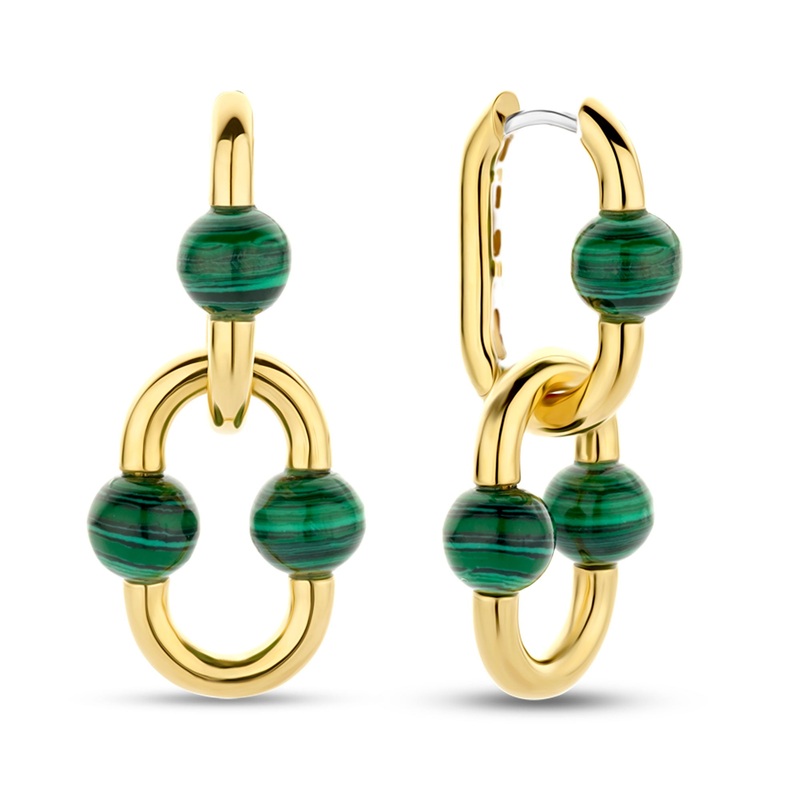 Ti Sento Yellow Gold Plated Malachite Green Oval Link Drop Earrings 7915MA