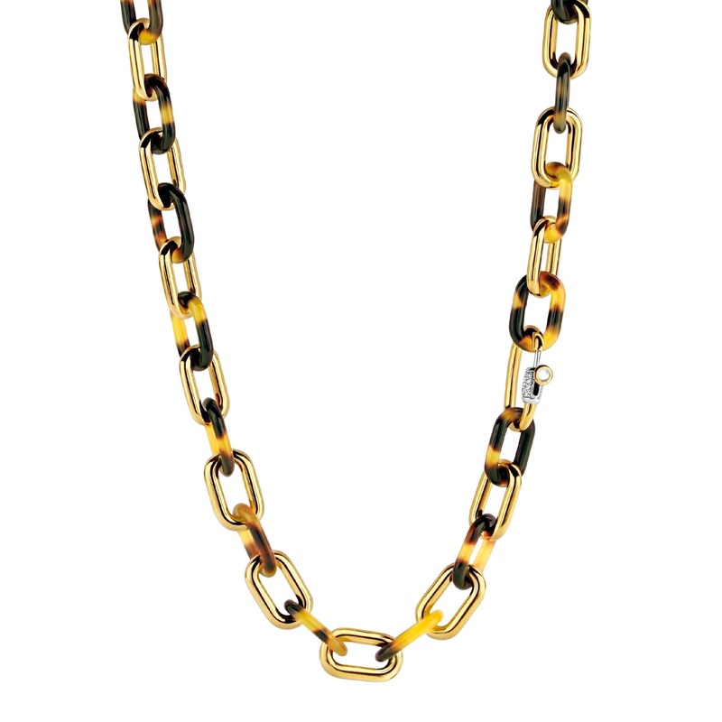 Ti Sento Yellow Gold Plated Tortoise Shell Brown Oval Linked Necklace 3956TU